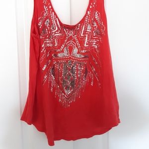 Express ~Women's Coral & silver Tank Top ~ Size L